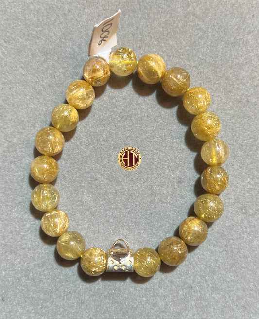 Gold Rutilated Quartz mix Purse Gold Charm Bracelet 9mm #1008