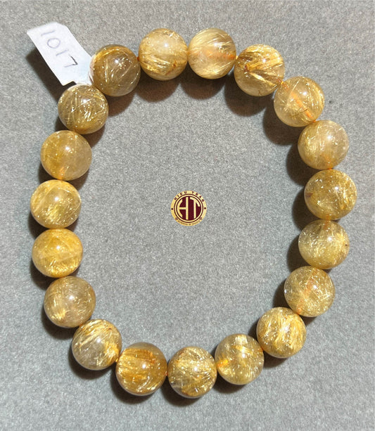 Gold Rutilated Quartz Bracelet 11 mm #1017