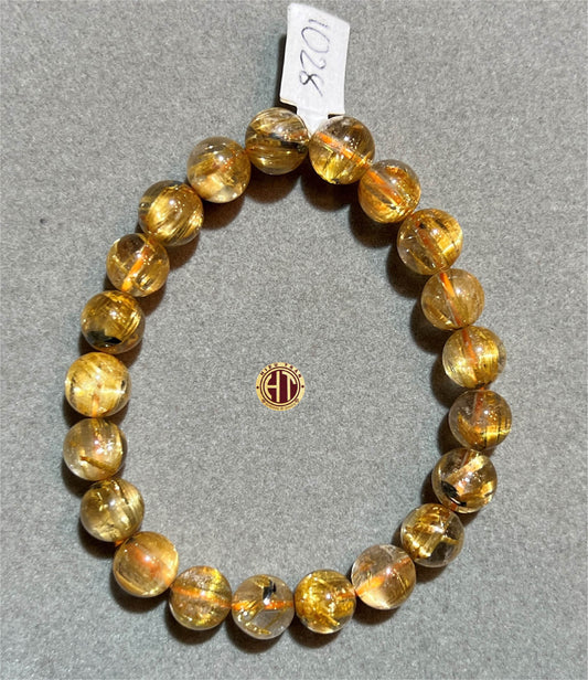 Gold Rutilated Quartz Bracelet 9mm #1028