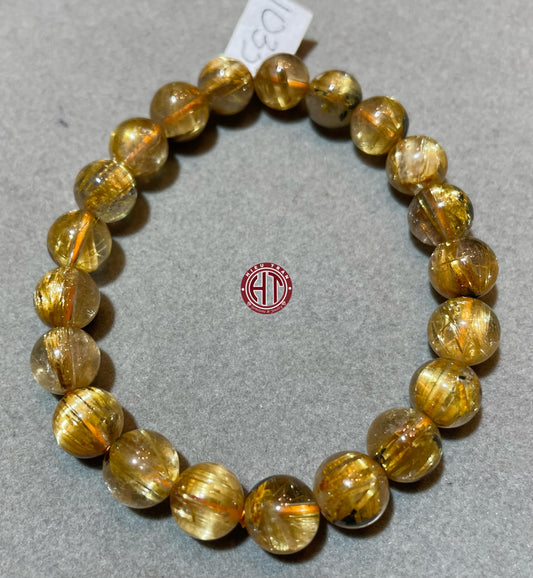 Gold Rutilated Quartz Bracelet 11mm #1035