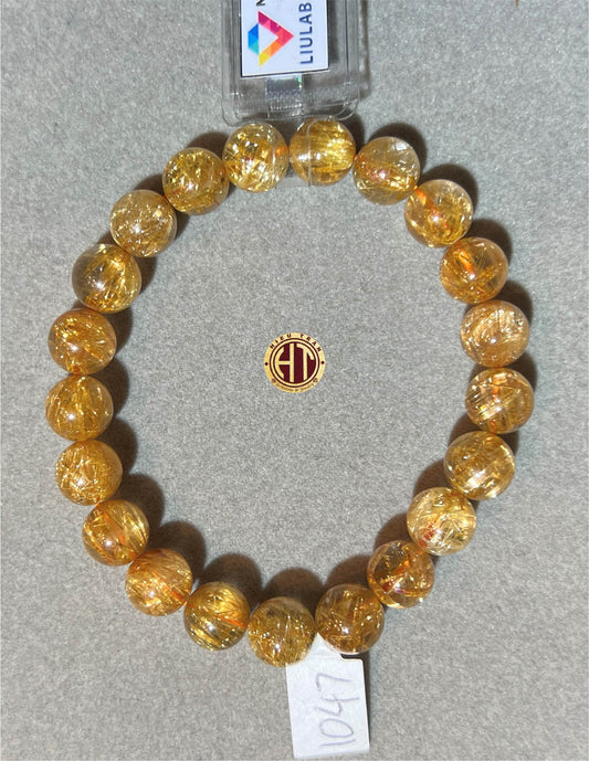 Gold Rutilated Quartz Bracelet 9mm #1047