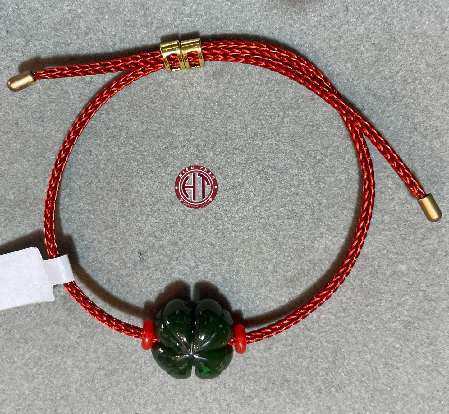 Four Leaves Nephrite Jadeite Red Steel Bracelet #9004