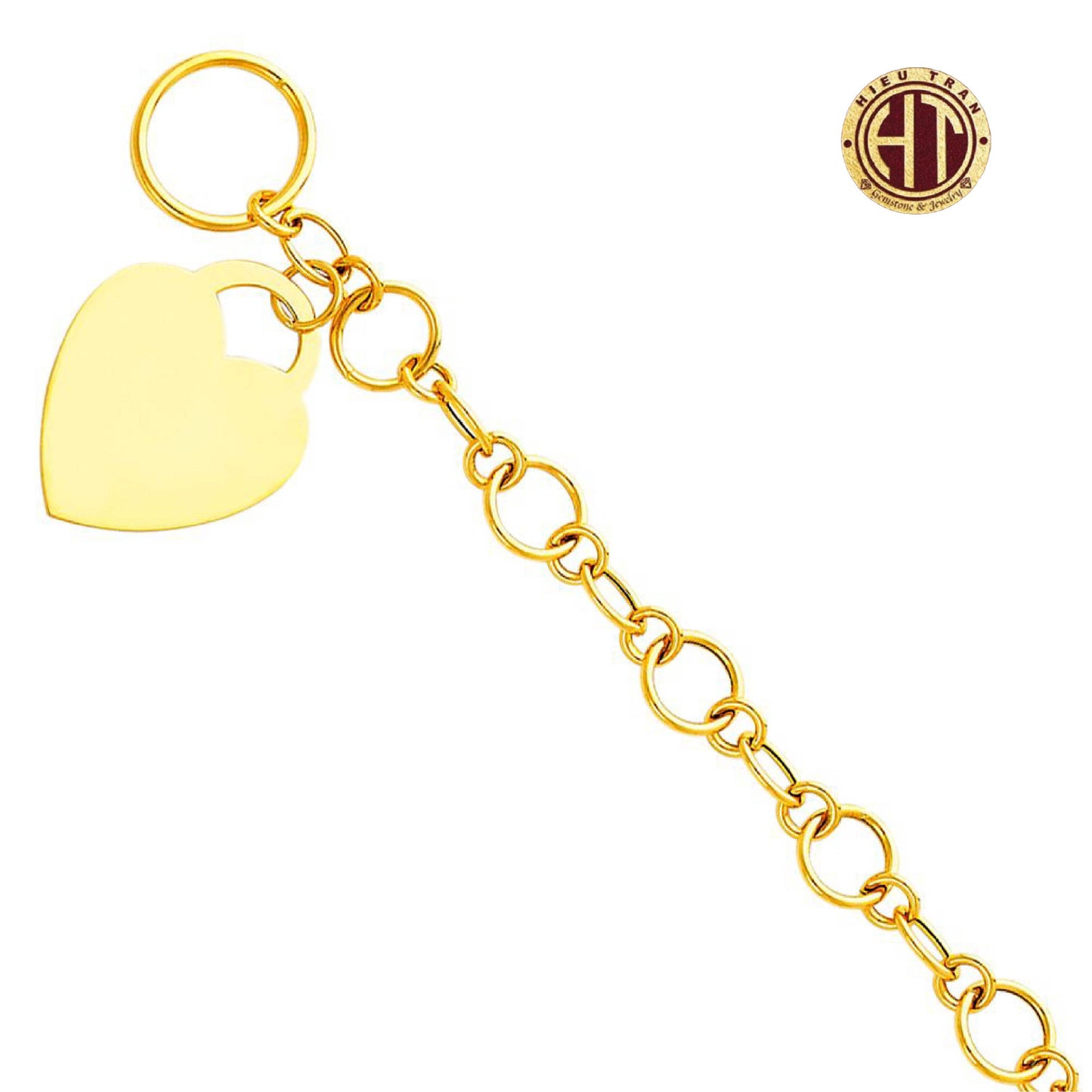 14K Gold Light Hollow Bracelet with Heart Pendant #AB182