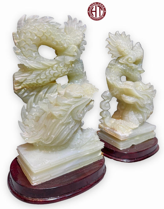 Green Onyx Dragon Couple Statue #S1011