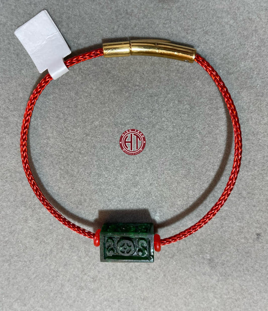 Lucky Coin Nephrite Jadeite Red Steel Bracelet #9008