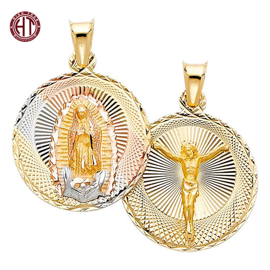 14K Italian Gold Jesus Christ & Ave Maria Double Side Pendant #PT312P118