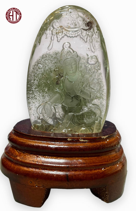 Green Phantom Quartz Guan Yin Statue #S1029